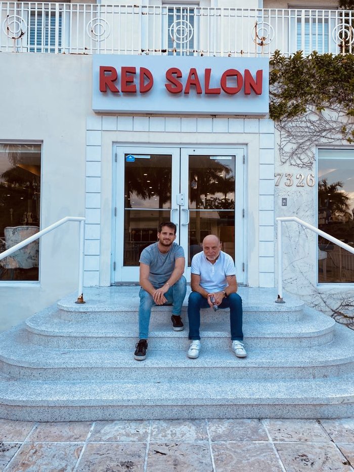 Gauthier and his father, Michel, outside RED SALON on Biscayne Blvd